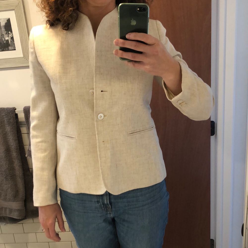 Vintage Evan Picone Cream Linen Wool Blazer Sz 8P